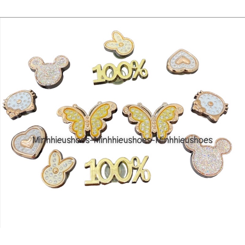 Bộ phụ kiện trang trí dép cross 12 món cao cấp đính đá 100% gấu mèo tym thỏ bươm