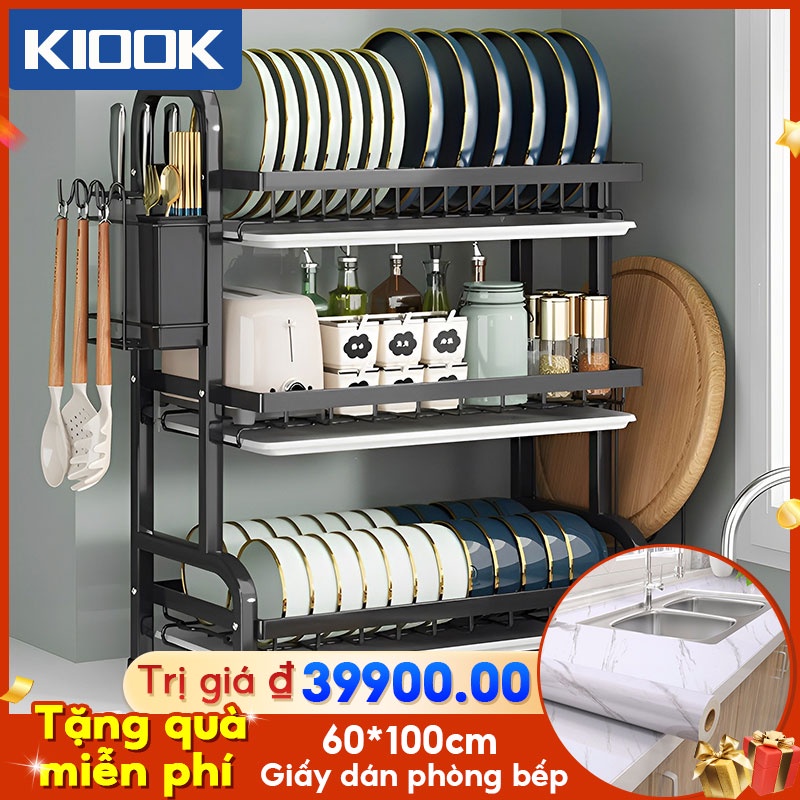 KIOOK Kệ để chén đĩa 2/3 tầng hứng nước kệ chạn úp chén đũa đa năng kèm khay