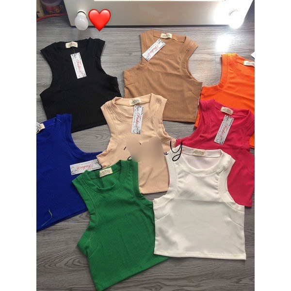 Áo kiểu nữ dáng ngắn ba lỗ sát nách chất thun bozip trơn xinh