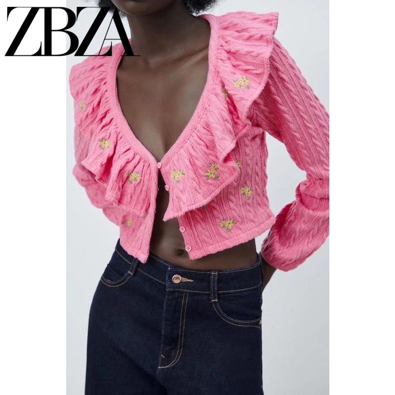 Made in Morocco - Áo Zara Cardigan Len Dệt Kim Cổ Thêu Hoa Mùa Xuân BN5649