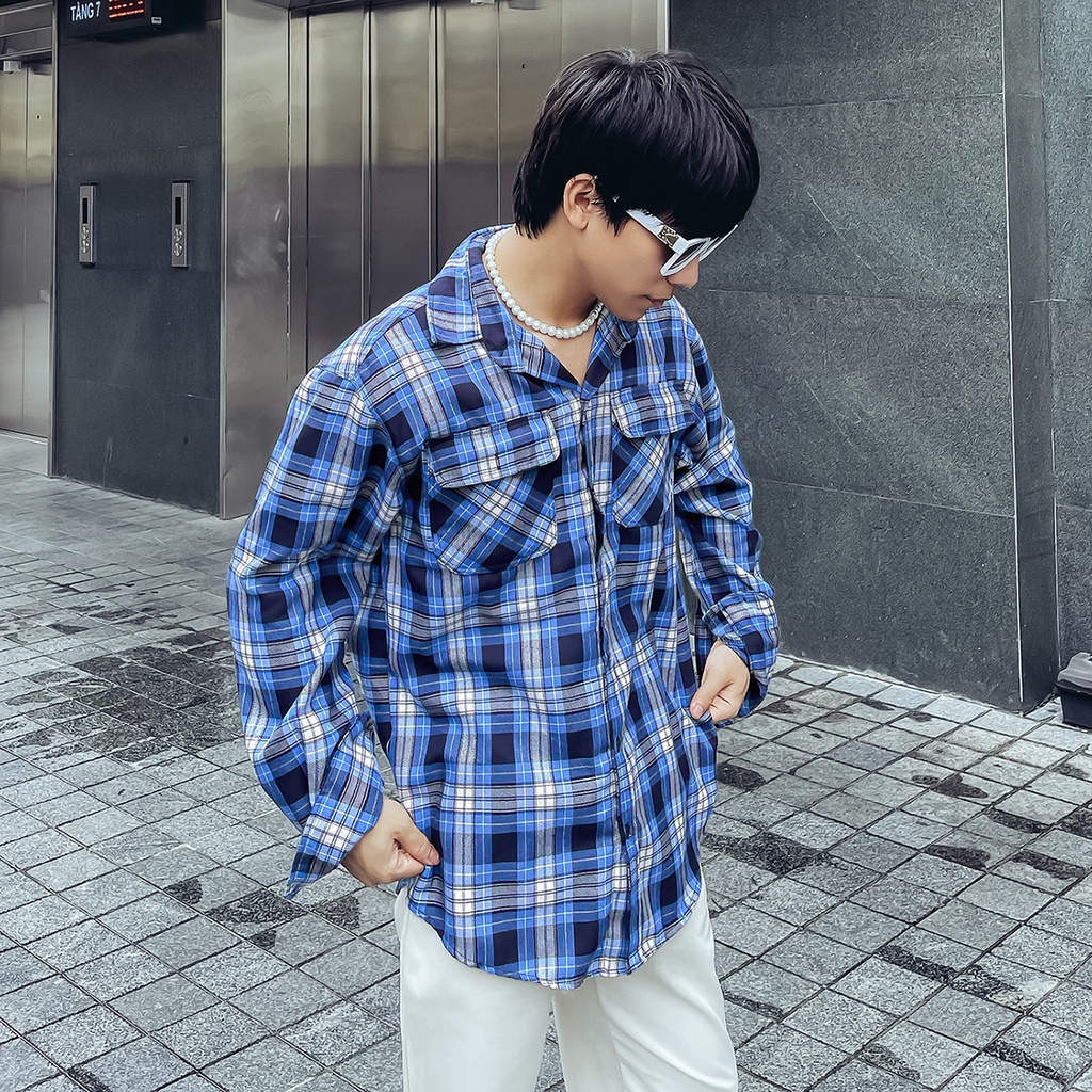 Áo Sơ Mi Flannel Màu Xanh Sọc Trắng