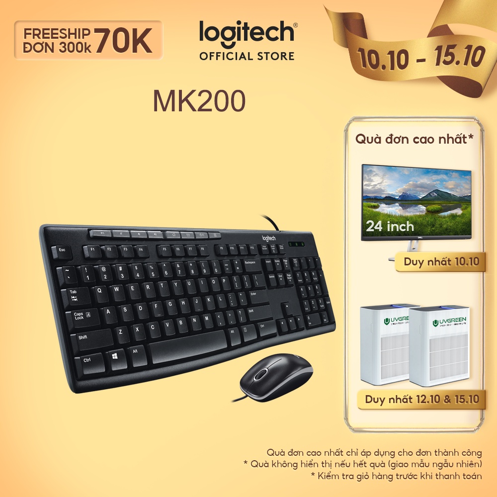 [Mã ELBMO10 giảm đến 200K] Bộ bàn phím và chuột có dây Logitech MK200