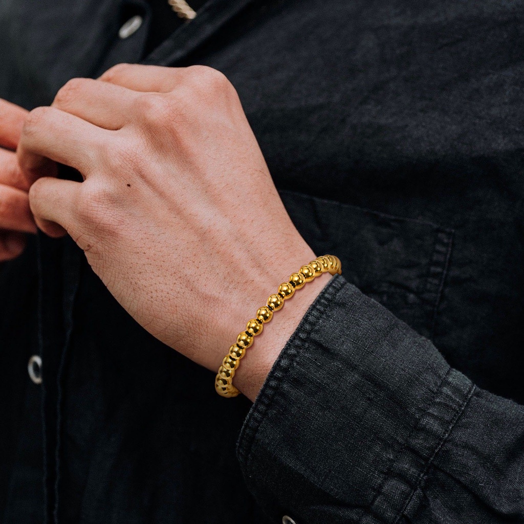 Vnox Vòng Tay Chuỗi Hạt Tròn Bằng Thép Không Gỉ Màu Vàng 8MM Sang Trọng Thời Trang Cho Nam Và Nữ