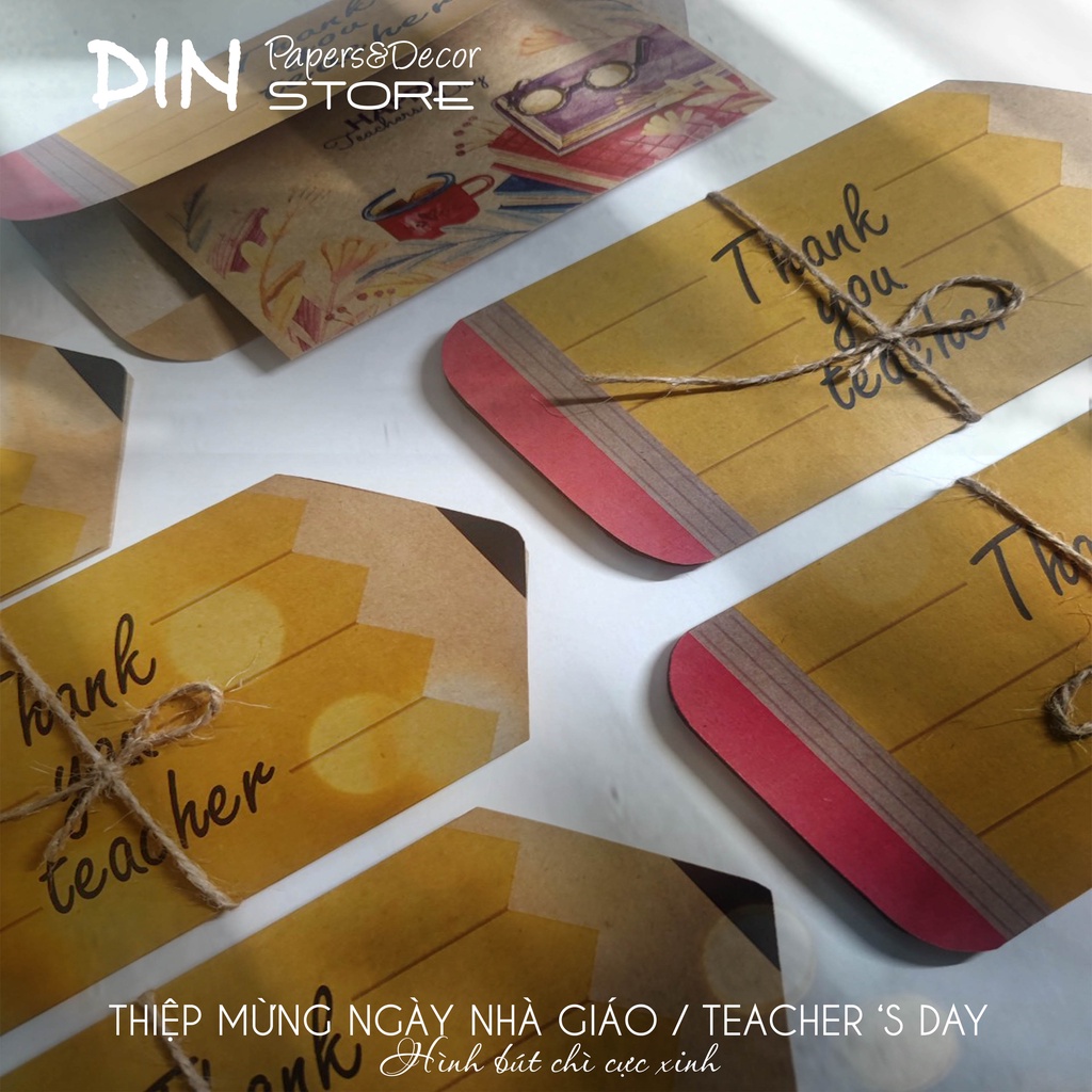 Thiệp Handmade tặng Giáo viên - Mừng ngày nhà giáo Việt Nam 20-11 - Pencil Kraft Card kiểu dáng bút chì- DIN Store
