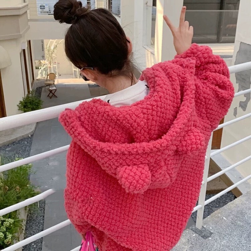 Áo khoác bông kèm túi đeo chéo gấu hồng cho bé gái Tiệm Bông size đại