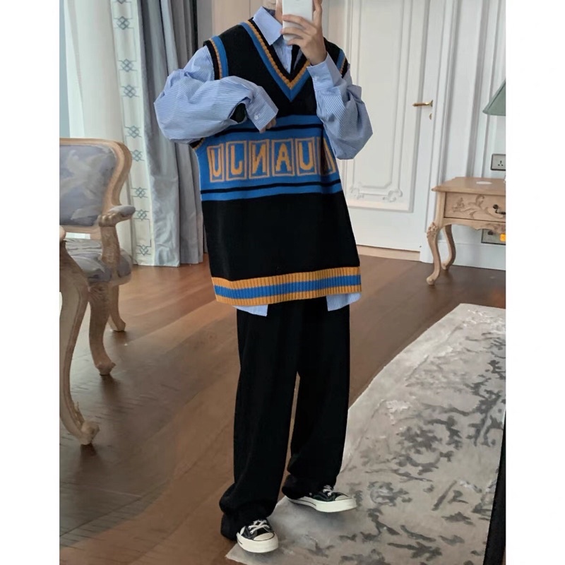 Áo Gile Nam Nữ Phối Hoạ Tiết Phong Cách Hàn Quốc