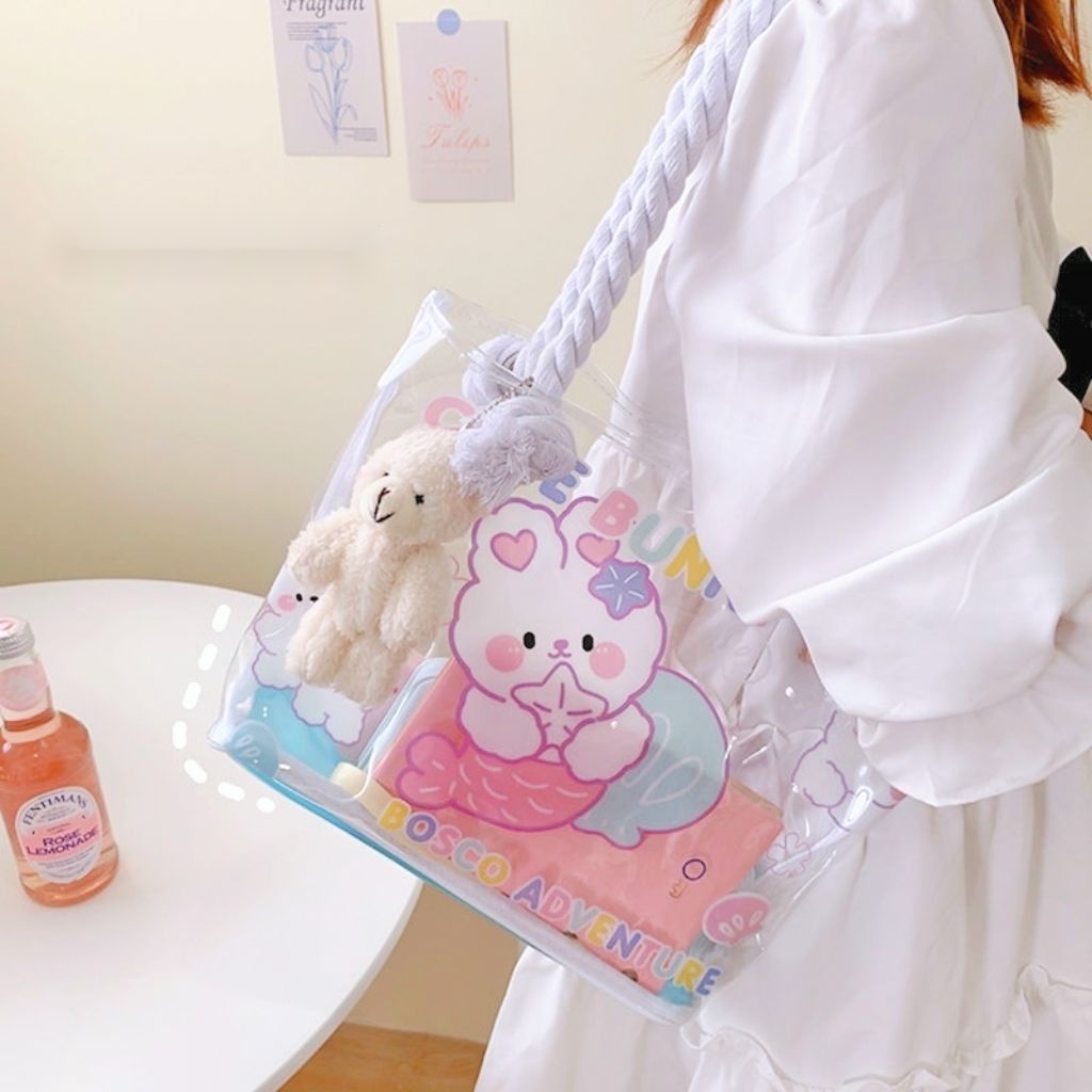 Túi Xách Jelly Trong Suốt Chống Thấm Nước Kích Thước 25 * 28Cm Thời Trang Đi Biển Xinh Xắn