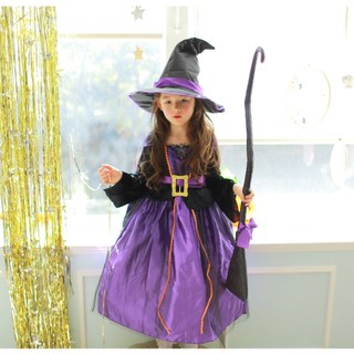 Trang phục hóa trang Halloween Phù thủy huyền bí cho bé kèm nón + chổi