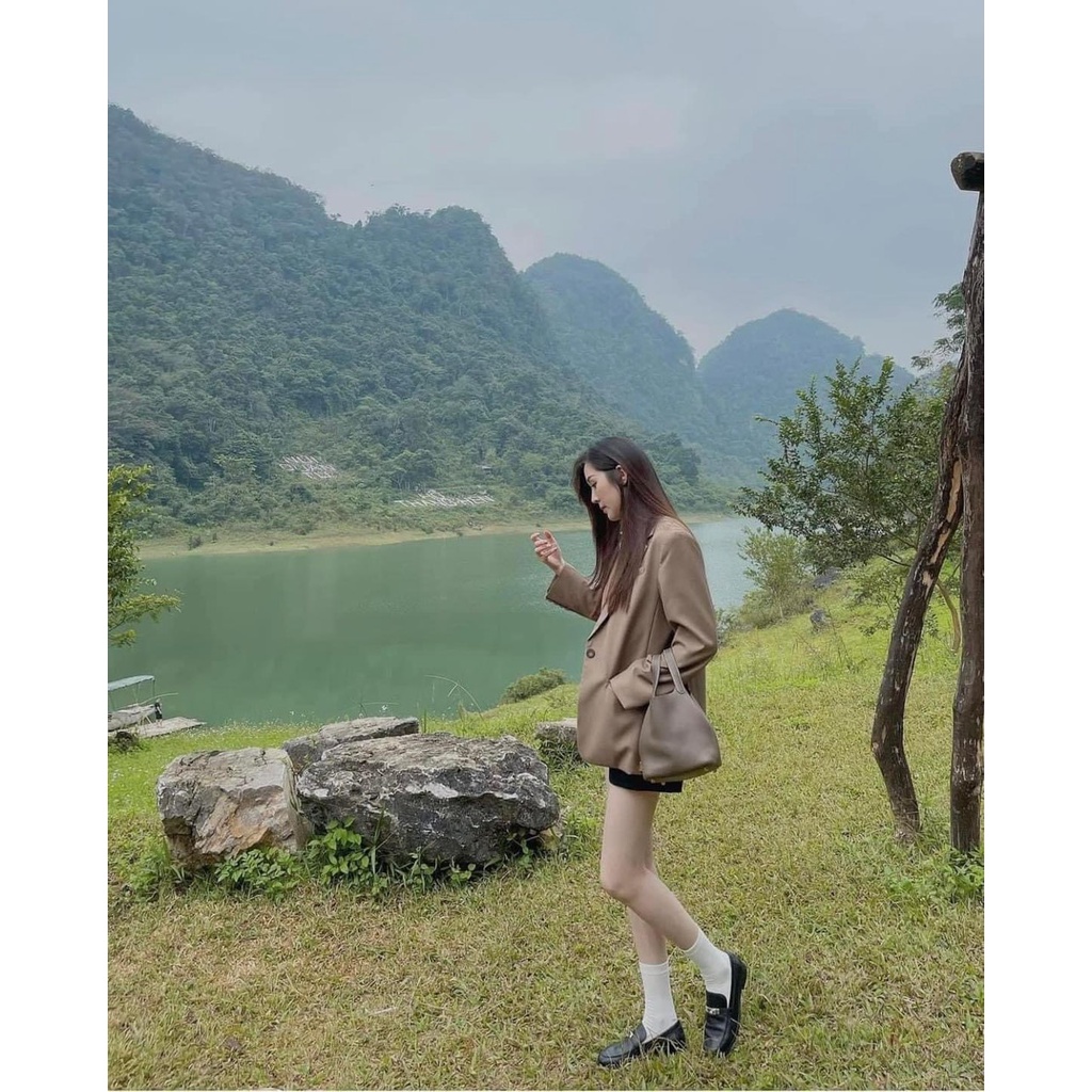 Áo blazer ZR màu nâu tây cho nữ, áo vest nữ dài tay 2 lớp có đệm vai cá tính phong cách Hàn Quốc