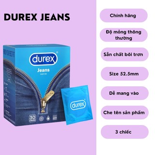 Bao cao su durex jeans easy on chính hãng bôi trơn size 52.5mm