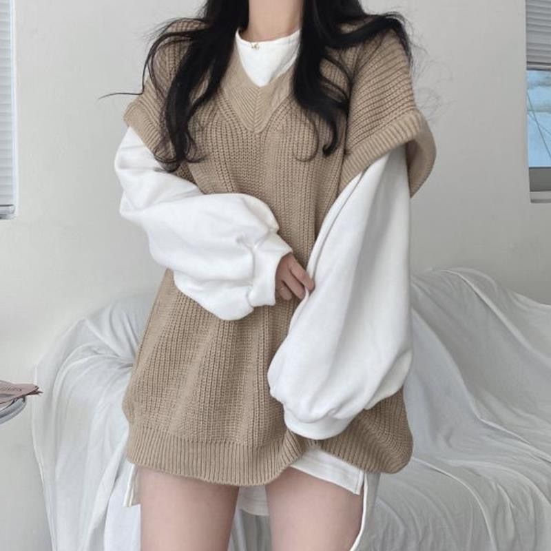 Áo Len Tay Dài + Áo Vest Len Phong Cách Hàn Quốc Thời Trang Xuân Thu 2023