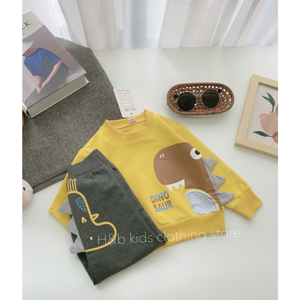 Bộ Quần Áo Bé Trai Chất Nỉ Da Cá Hình Khủng Log, Bộ Quần Áo Thu Đông Bé Trai- Bộ Quần Áo Nỉ Bé Trai Kidbabyonline K158