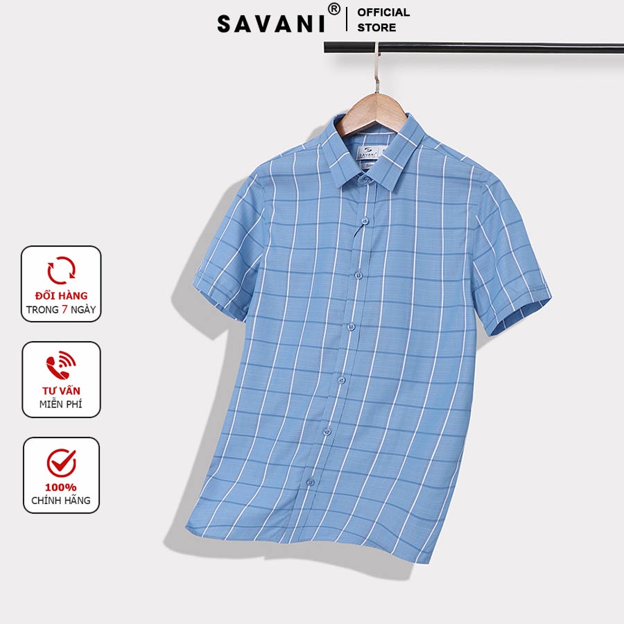 Áo sơ mi nam ngắn tay kẻ sọc SAVANI trẻ trung, lịch lãm, vải sợi Bạc Hà không nhăn, thoáng mát MSS00