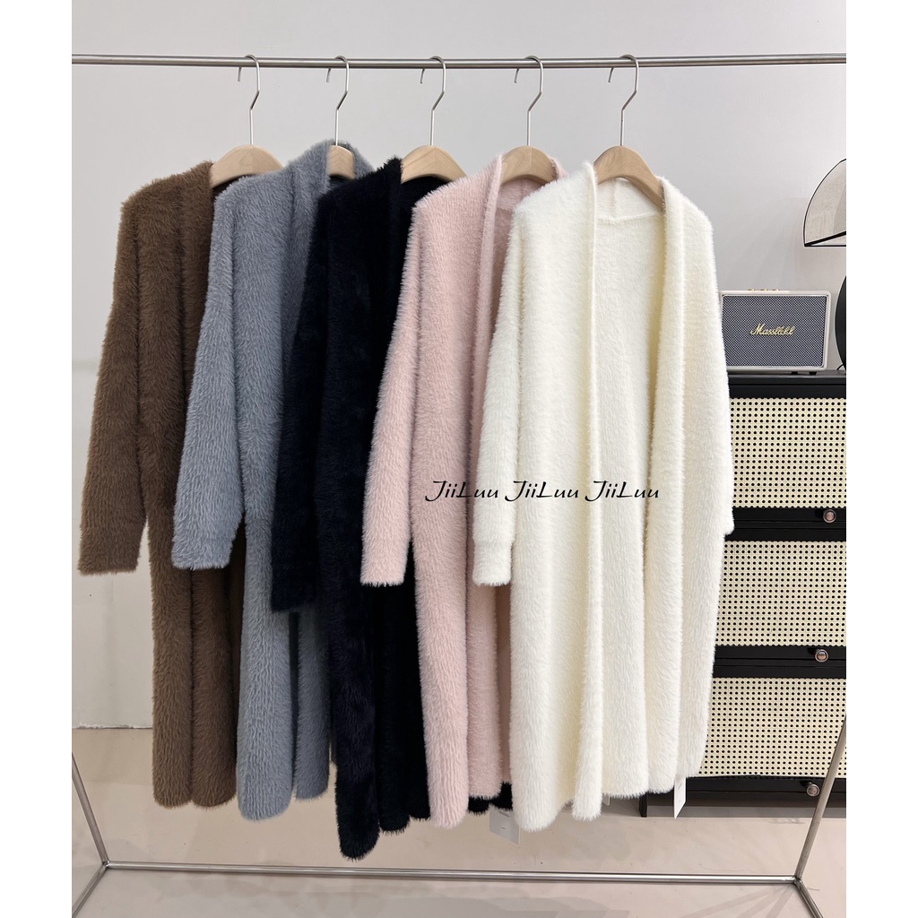 Cardigan len lông thỏ dáng dài qua đùi