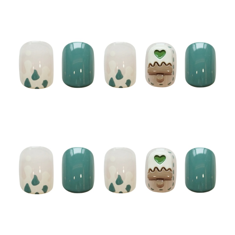 Set 24 Móng Tay Giả Hình Que Kem Màu Trà Xanh Thời Trang