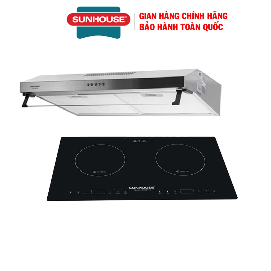 Combo Bếp từ đôi Sunhouse SHB9101 + Máy hút mùi vỏ sơn Sunhouse SHB6118I
