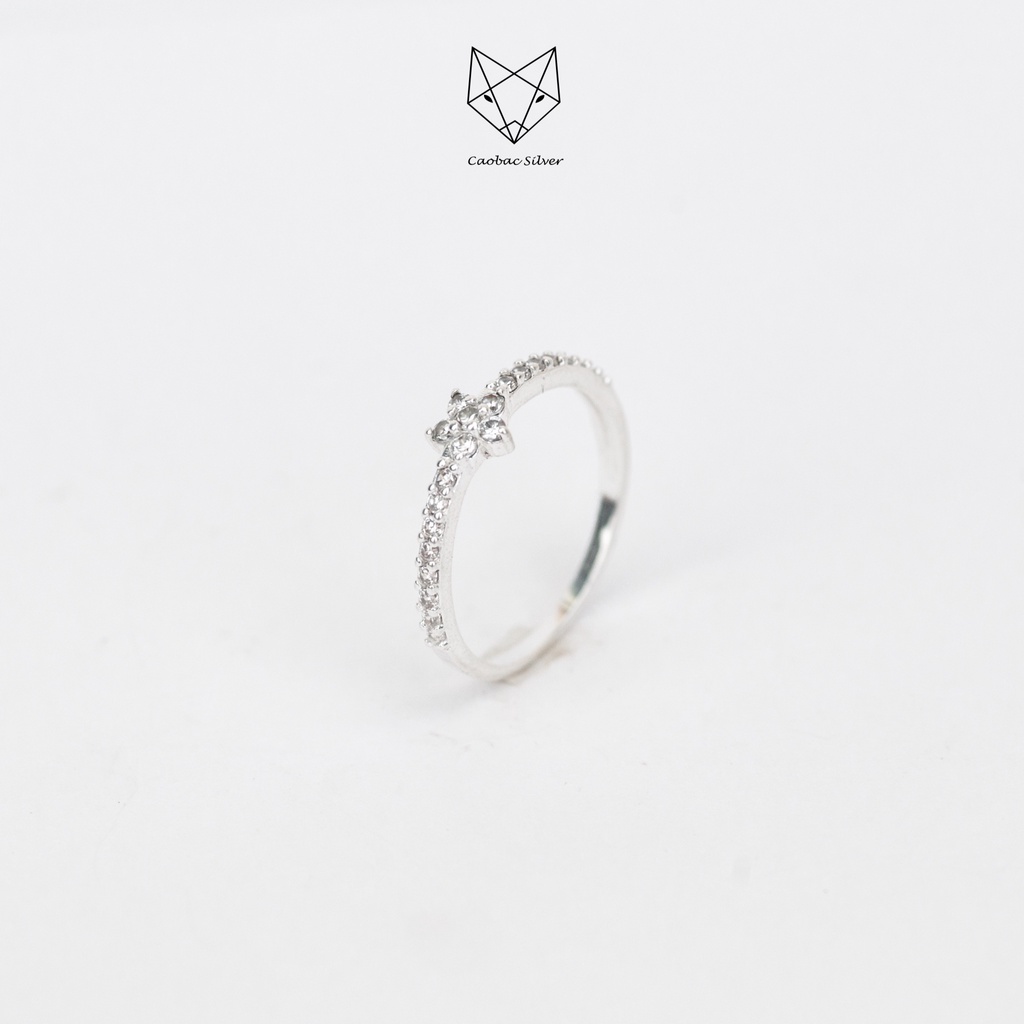 Nhẫn Bạc Ta CaoBac Silver Hoa Mini Cạnh  Đính Đá Nhẹ Nhàng Lấp Lánh Quà Tặng Sang Chảnh Thời Trang Cho Bạn Gái