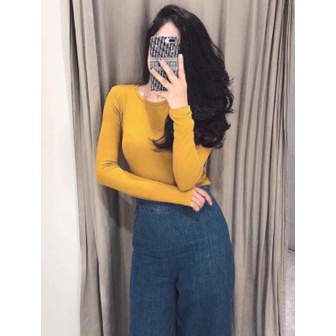 Áo Thun Nữ Dáng Ôm Dài Tay ⚡  FREESHIP  ⚡ Áo dài tay body nữ 4 màu trơn basic TRẮNG  ĐEN  NÂU  VÀNG