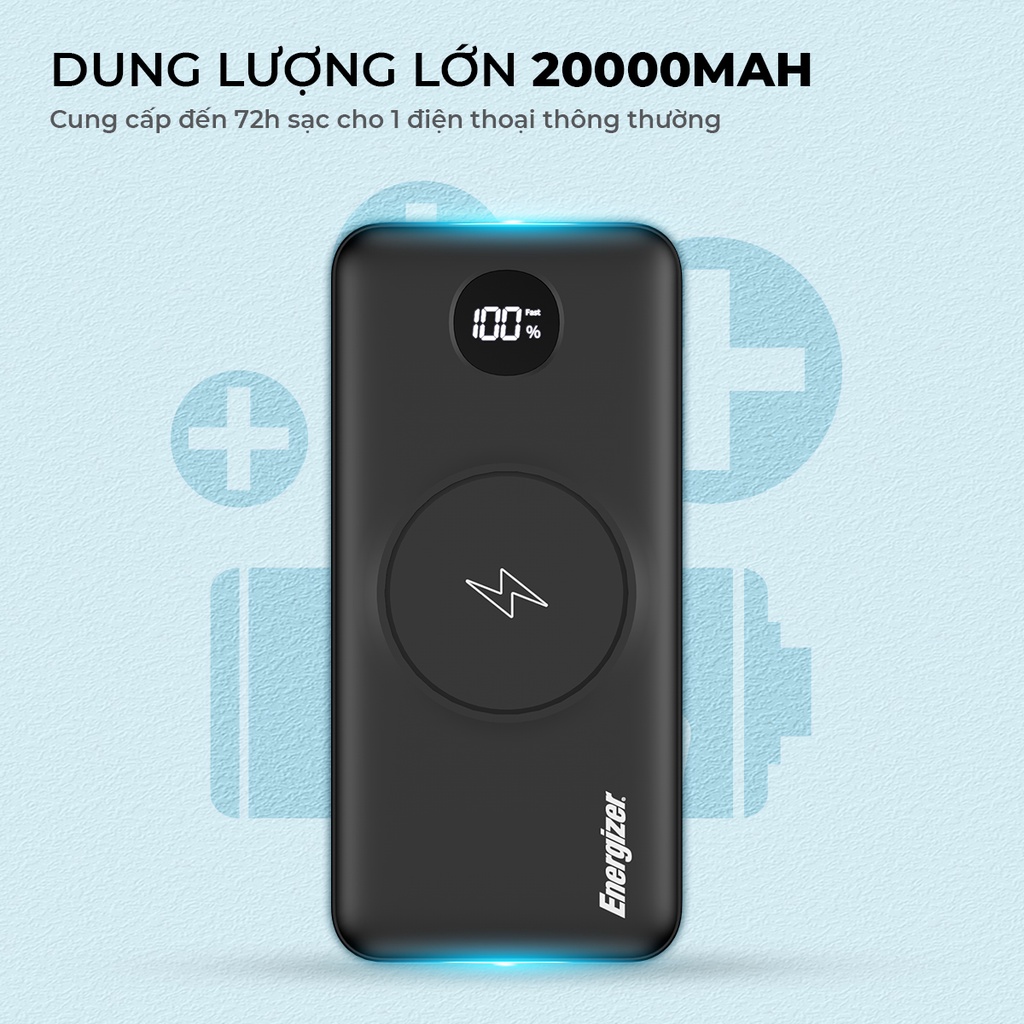 Pin dự phòng Energizer 20000mAh QE20013PQ - 3 cổng sạc tiện lợi, tích hợp sạc nhanh hai chiều - Hàng chính hãng