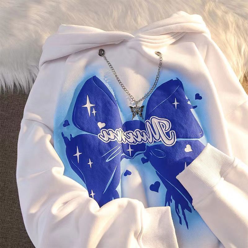 Áo Hoodie Y2K Dáng Rộng In Họa Tiết Thắt Nơ Thời Trang Xuân Thu Cho Cặp Đôi