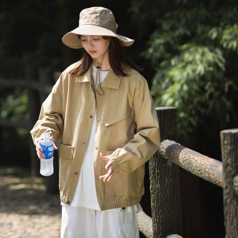 Áo Khoác Dáng Rộng Phối Túi Lớn Thời Trang Xuân Thu Cho Nam Và Nữ