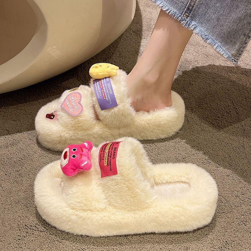 Dép đi trong nhà mùa đông Dép lông dép bông Đi Trong Nhà Đế Dày Đính Quả Dâu Tây / Gấu Dễ Thương Thời Trang Thu Đông 2022 Cho Bạn Gái