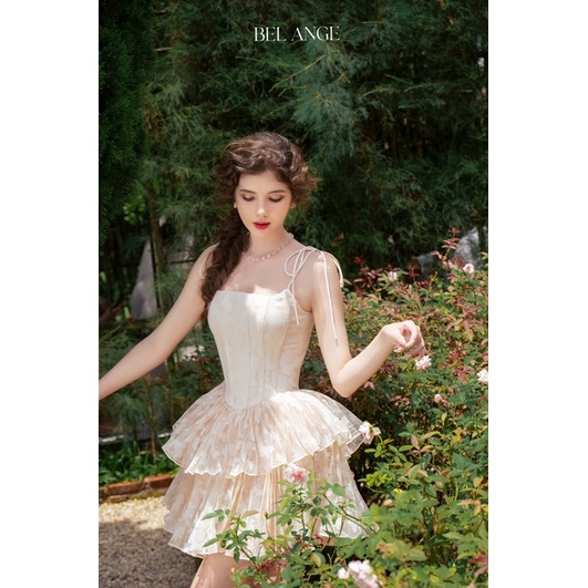 BEL ANGE - Đầm hai dây thân croset 2 tầng dập ly ngắn Louisa Dress