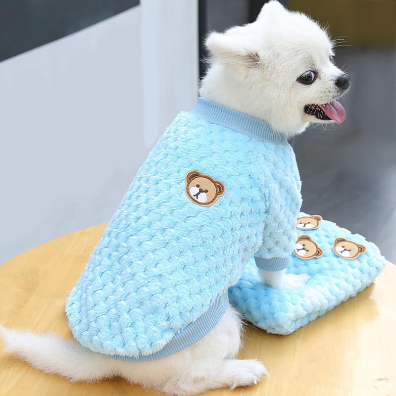 Áo Sweater Vải Lông Cừu San Hô Thêu Hình Gấu Dễ Thương Thời Trang Thu Đông Cho Thú Cưng