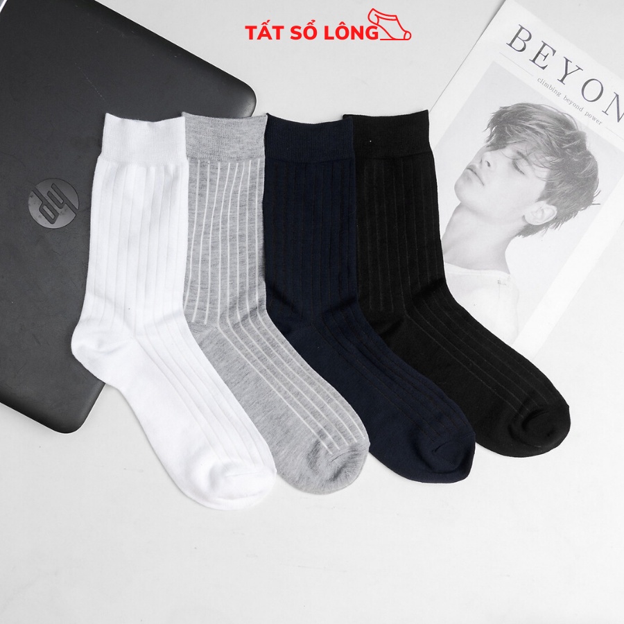 Tất đi giày tây cotton cao cấp, tất cổ cao họa tiết gân chìm lịch lãm - LUXIS-TAY-CB4