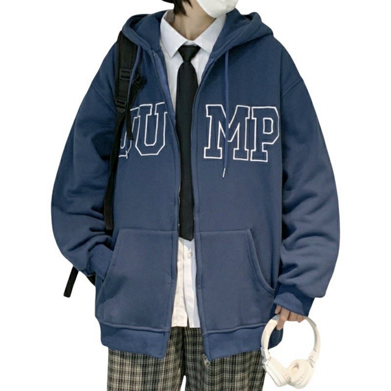 Áo Khoác Hoodie Trơn In Chữ JUMP 2 Màu Đen Xanh Nam Nữ Phong Cách Ulzzang Unisex shopmap