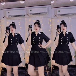 Đầm nút phối bèo xếp li ảnh chụp thật