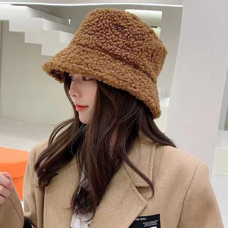 Korean Fashion Wool Furry Hat Bucket Cap Fisherman Round Hats Casual Women Solid Beautiful Winter Warm