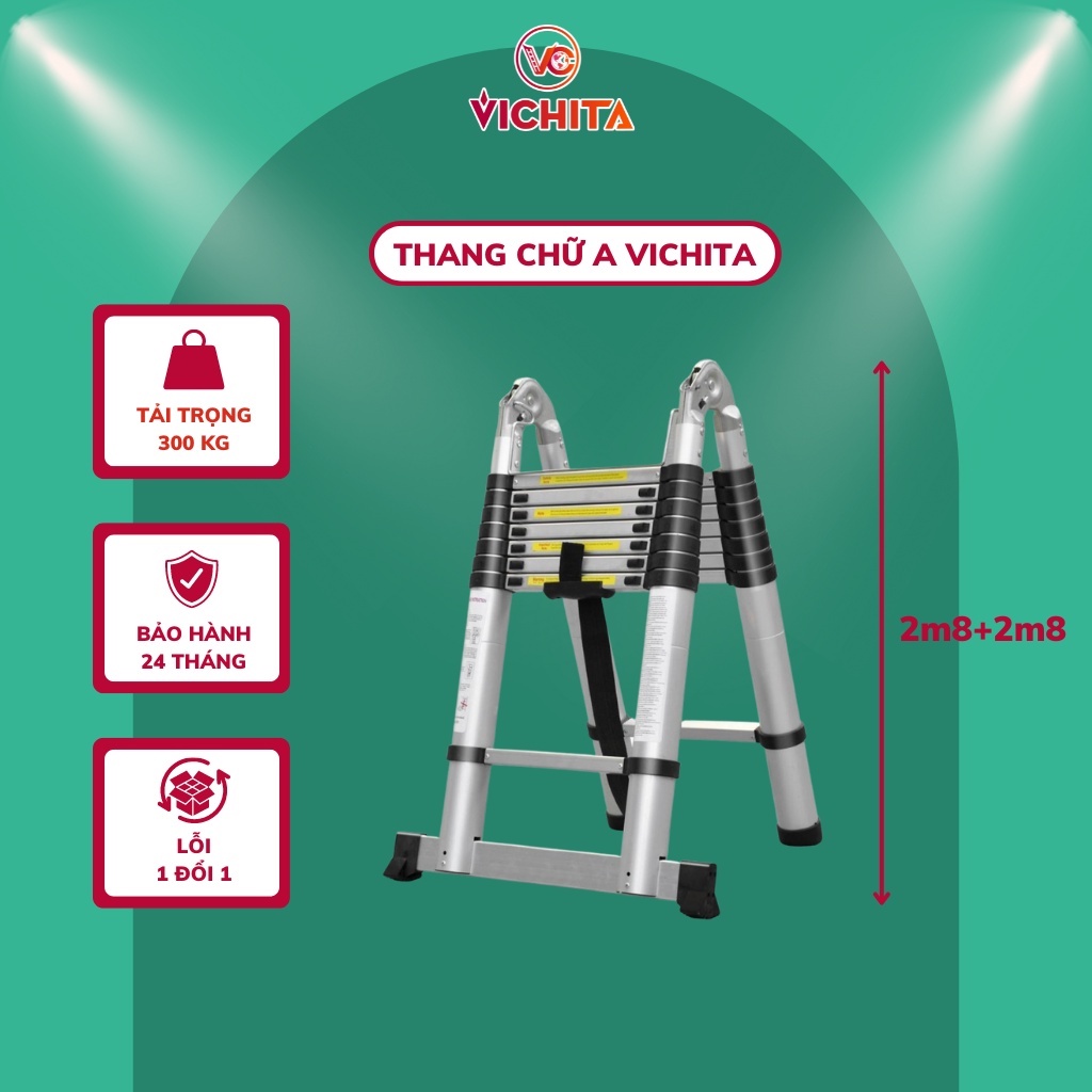 Thang Nhôm Rút Chữ A 5.6M (2M8+2M8) VICHITA - Bảo Hành 2 Năm - Tặng Chốt Thang Nhôm