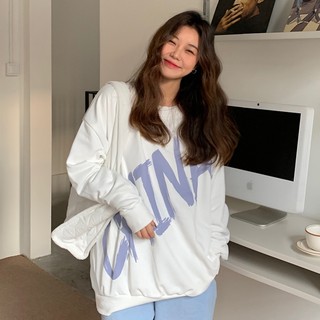 Ccvn áo thun nữ tay dài dáng rộng in chữ phong cách hàn quốc