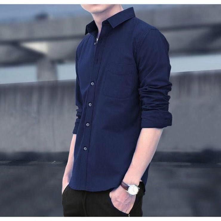 Áo Sơ Mi denim Tay Dài Màu Xanh Đậm Phong Cách Hàn Quốc Thời Trang Xuân Thu Cho Nam Giới 12In