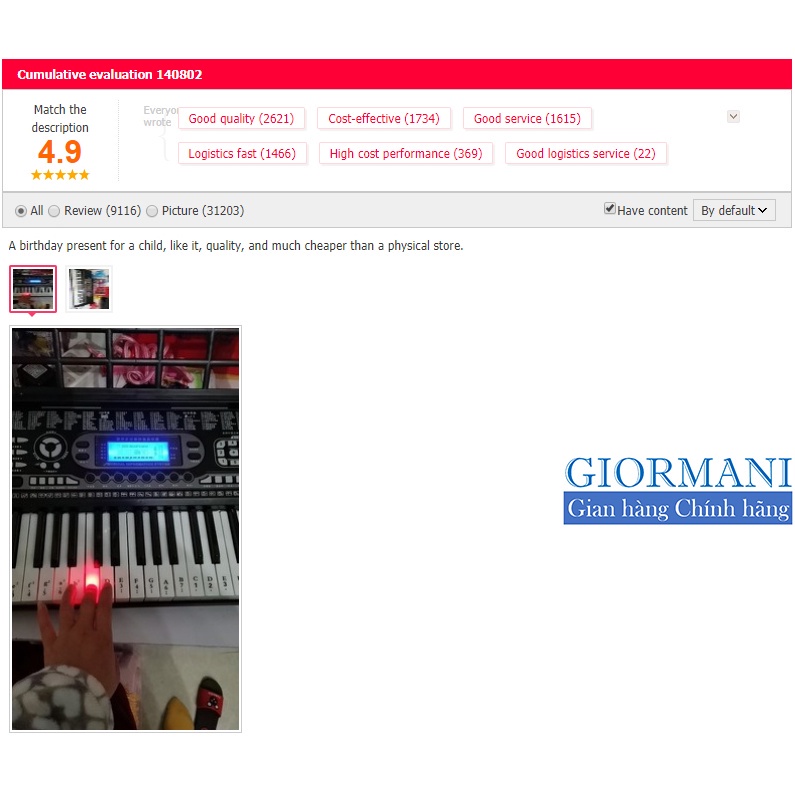 Đàn Piano / Organ điện tử 61 Phím phát sáng GỒM CHÂN ĐÀN - Cao cấp GIORMANI