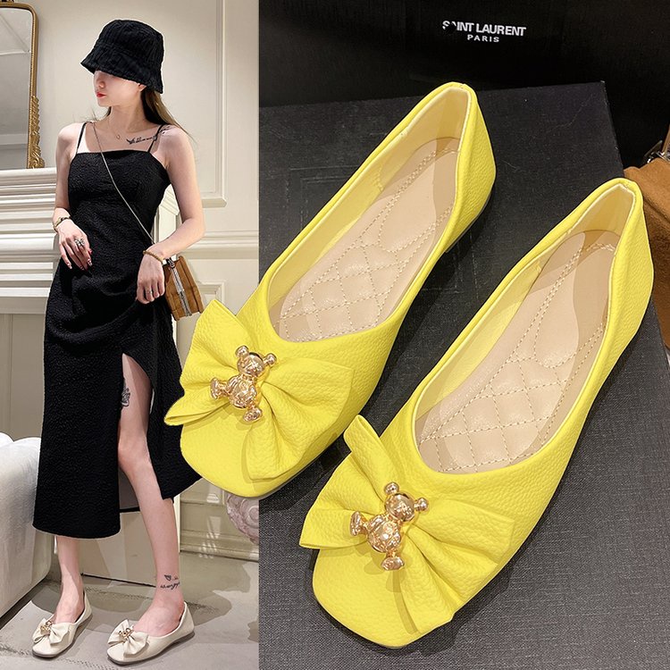 Giày Búp Bê Mũi Tròn Đính Nơ Màu Trơn Đơn Giản Thời Trang Cho Nữ