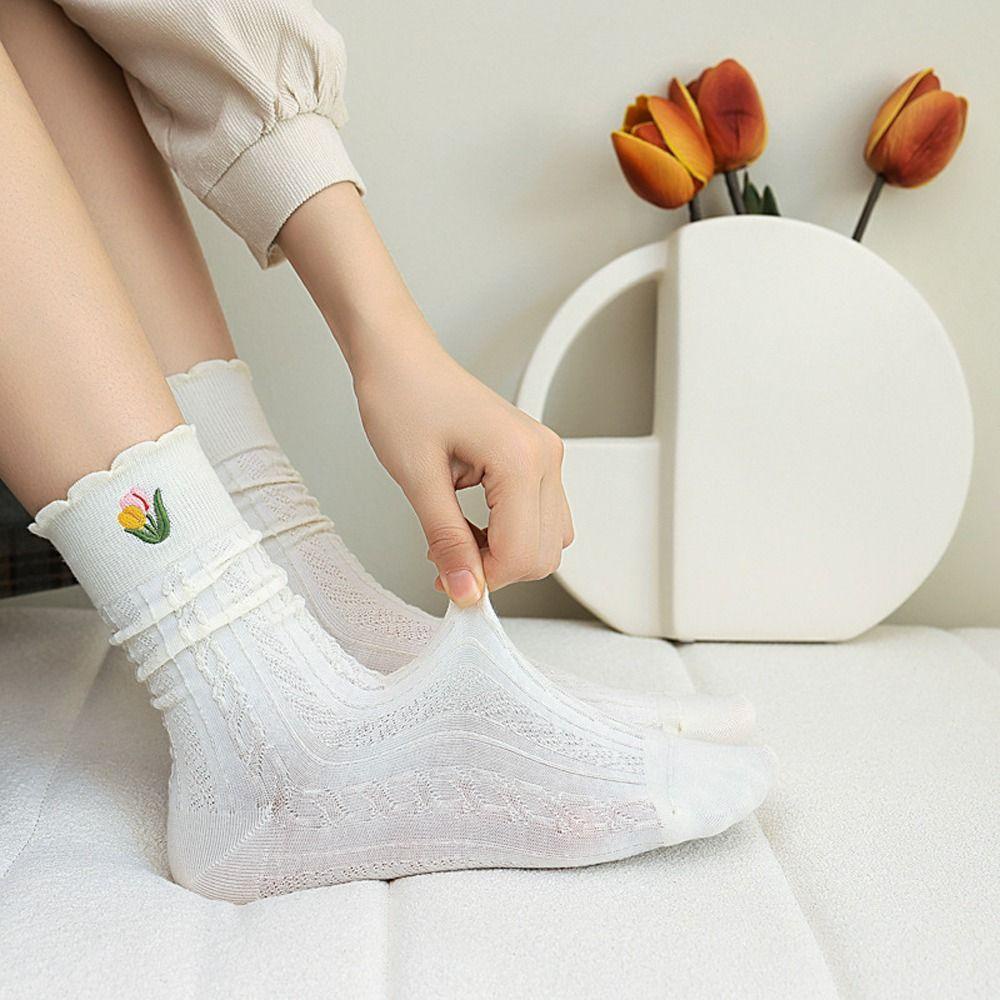 AROMA Vớ In Họa Tiết Hoa Tulip / Thỏ / Gấu Kiểu Harajuku Dễ Thương Thời Trang Thu Đông Cho Nữ