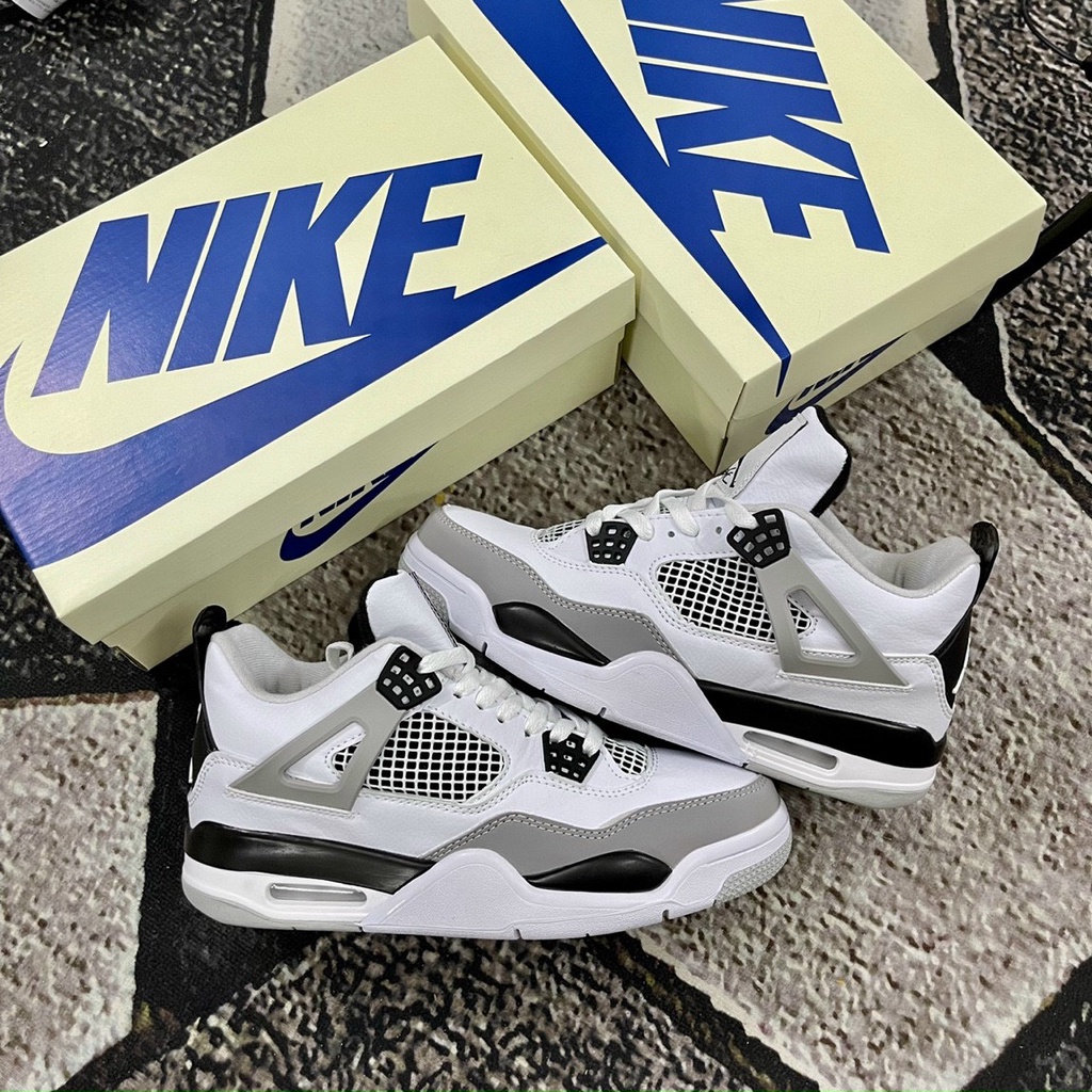 Air Jordan 4 Retro 'Military Black',Giày JD4 Trắng Xám Gót Đen Hàng Trung Bản S.C Full Box+ Phụ Kiện
