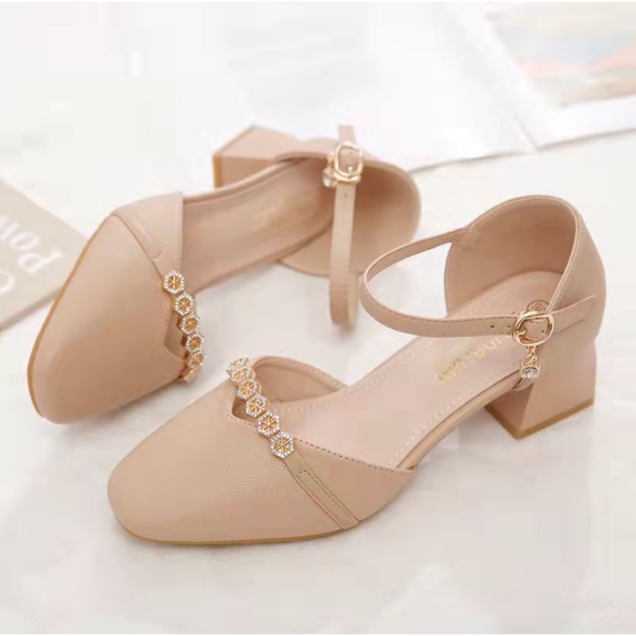 Sandal Cao Gót Đính Đá Đế Cao 3 Phân Mũi Vuông