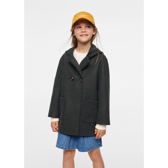 Áo khoác dạ có mũ liền mẹ và bé 2 màu đen be