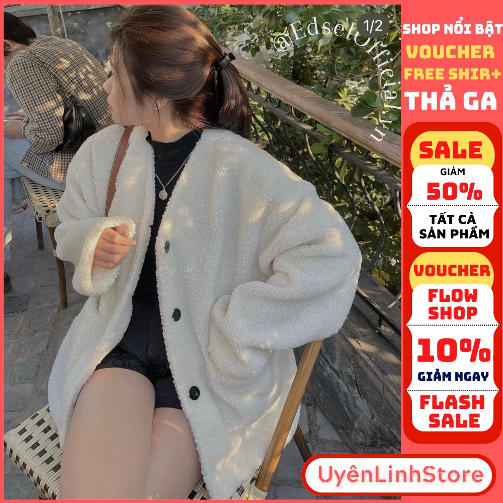 💕ẢNH THẬT💕Áo khoác cardigan lông cừu - Áo cardigan trắng form rộng lông mịn ấm áp phong cách Hàn Quốc