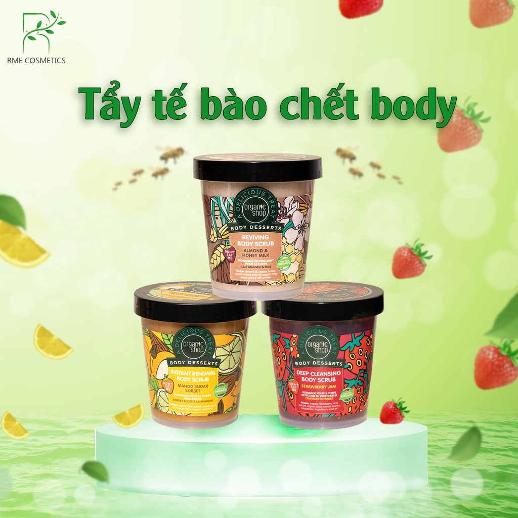Tẩy tế bào chết body ORGANIC SHOP tẩy da chết toàn thân giúp cải thiện làn da mịn màng, tươi sáng, dưỡng ẩm da 450ml