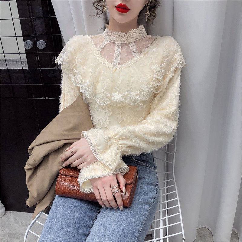 Áo Ren Cổ Lọ Tay Dài Dáng Rộng Thời Trang Cho Nữ