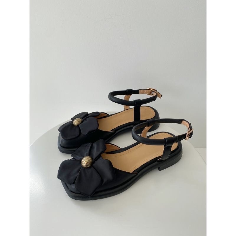 SANDAL MŨI VUÔNG ĐÍNH HOA LỤA NỮ TÍNH KÈM ẢNH THẬT