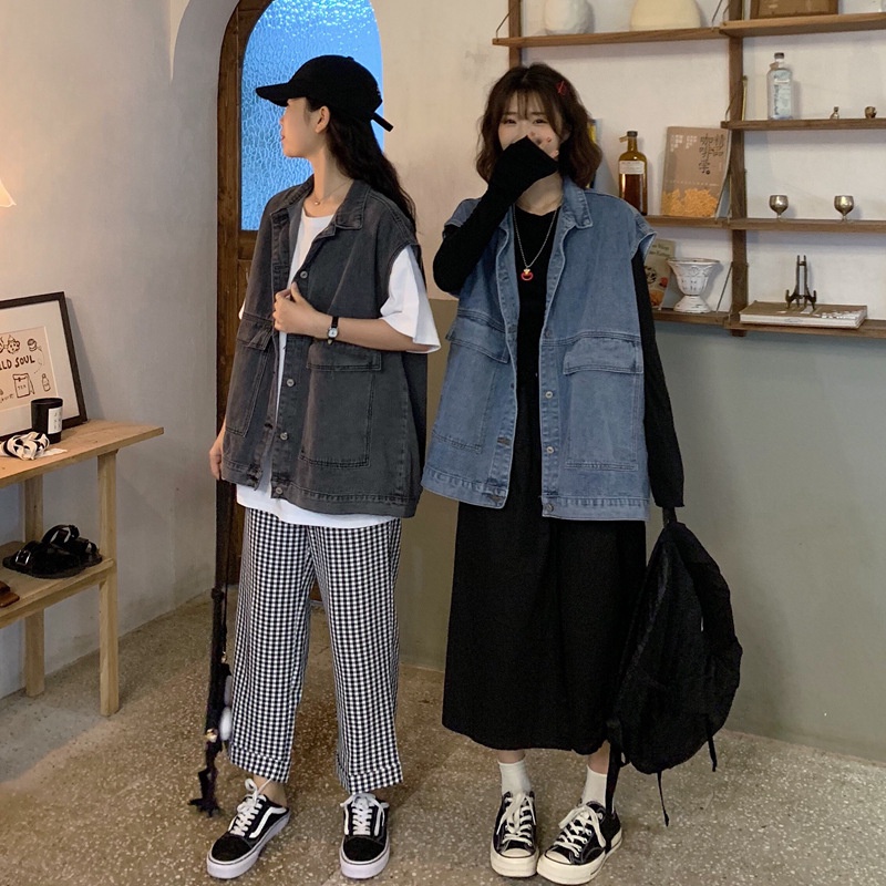 |Size L đến 5XL| Áo Jeans Gile Denim Unisex Form rộng phong cách Hàn Quốc màu khói Big Size, áo khoác jean