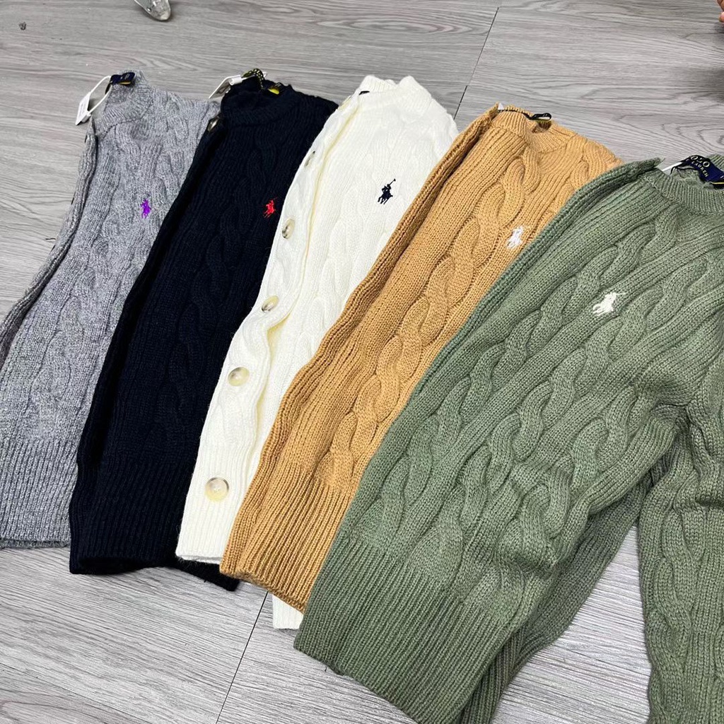 GZVN RALPH LAUREN small horse label embroidered retro twisted knitted cardigan Women's American twist sweater coat