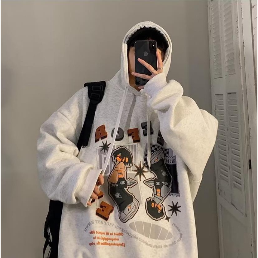 Áo Hoodie Dáng Rộng Tay Dài In Hình Truyện Tranh Sách Nam Nữ Mùa Thu