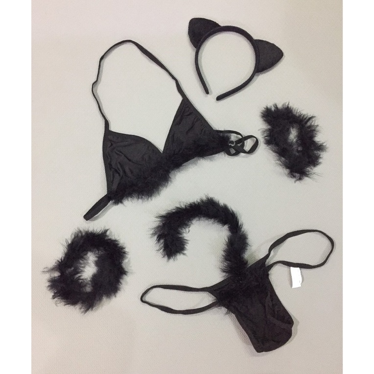 Bộ ngủ cosplay tiểu hồ ly gợi cảm, Set bikini cosplay miêu nữ, mèo đen sexy, không tất - M600