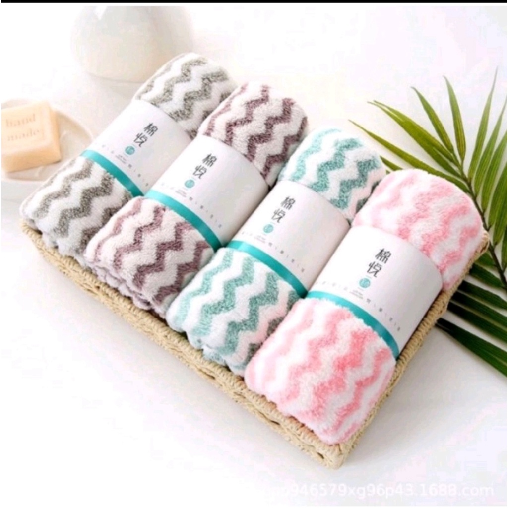 Khăn mặt cotton lông cừu Hàn Quốc mềm mịn siêu thấm nước kẻ sọc , Khăn lau tay đa năng 50x35 cm